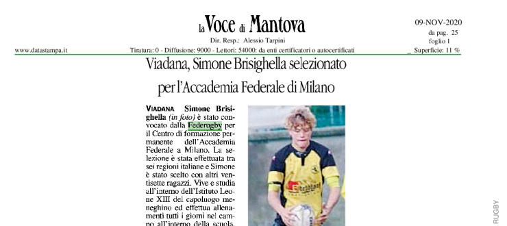 Viadana, Simone Brisighella selezionato per l'Accademia Federale di Milano