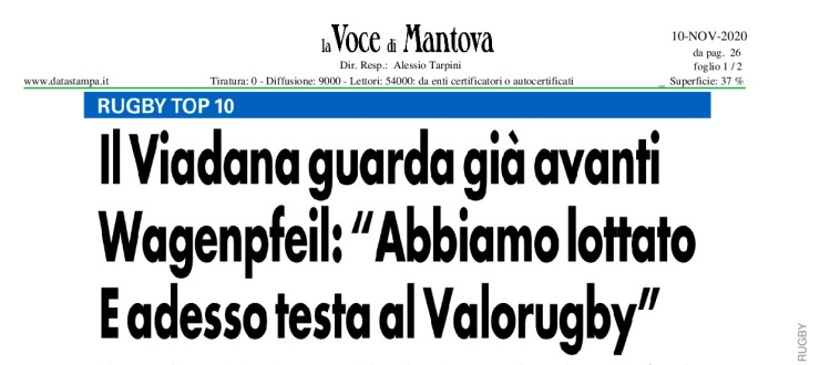 Il Viadana guarda già avanti. Wagenpfeil: "Abbiamo lottato. E adesso testa al Valorugby"