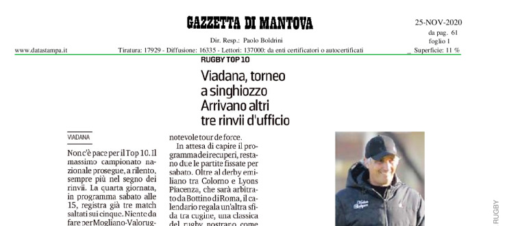 Viadana, torneo a singhiozzo. Arrivano altri tre rinvii d'ufficio  