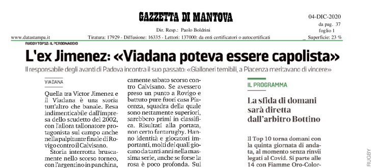 L'ex Jimenez: "Viadana poteva essere capolista"