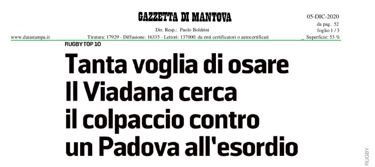 Tanta voglia di osare. Il Viadana cerca il colpaccio contro un Padova all'esordio
