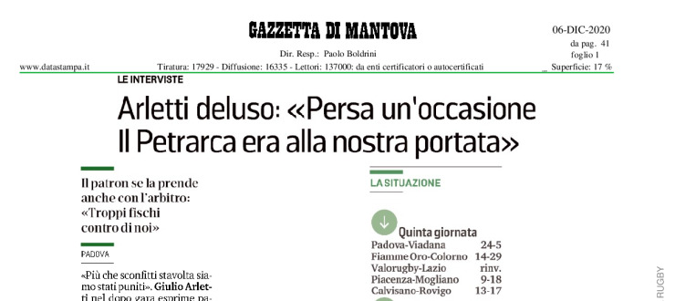 Arletti deluso: "Persa un'occasione. Il Petrarca era alla nostra portata"