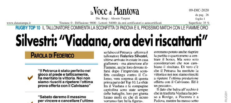 Silvestri: "Viadana, ora devi riscattarti"