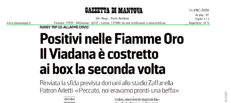 Positivi nelle Fiamme Oro. Il Viadana è costretto ai box la seconda volta.