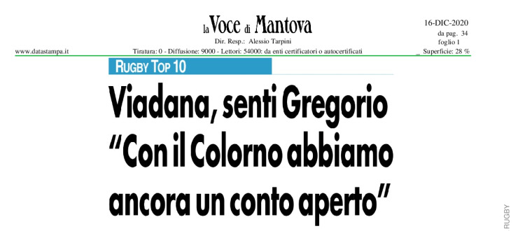 Viadana, senti Gregorio "Con il Colorno abbiamo ancora un conto aperto"