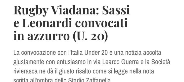 Rugby Viadana: Sassi e Leonardi convocati in azzurro (U. 20)