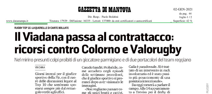 Il Viadana passa al contrattacco: ricorsi contro Colorno e Valorugby 