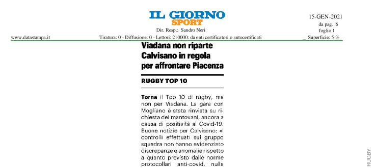 Viadana non riparte. Calvisano in regola per affrontare Piacenza.
