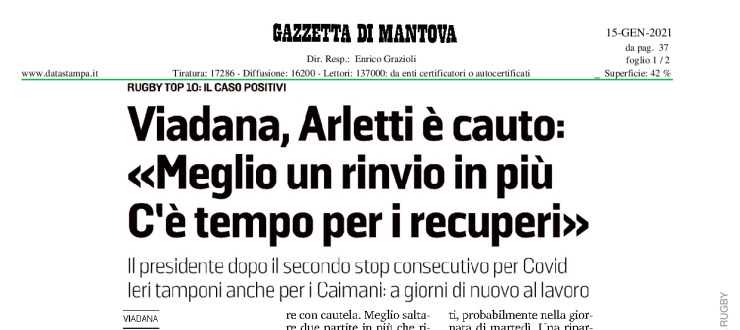 Viadana, Arletti è cauto: "Meglio un rinvio in più. C'è tempo per i recuperi"  