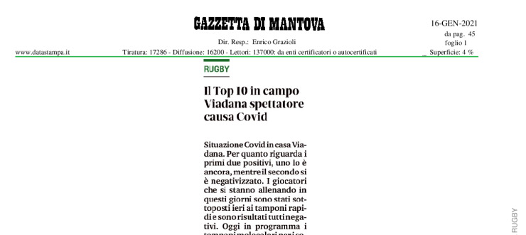 Il Top 10 in campo. Viadana spettatore causa Covid.