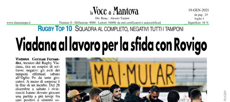Viadana al lavoro per la sfida con Rovigo