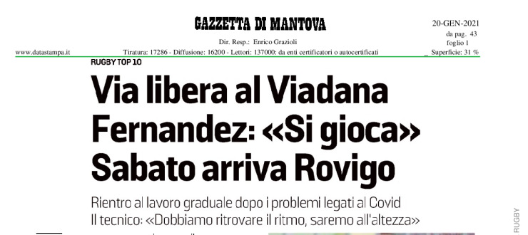 Via libera al Viadana. Fernandez "Si gioca". Sabato arriva Rovigo