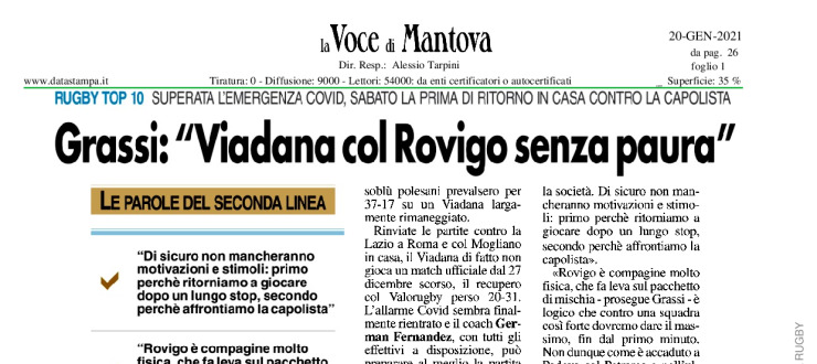 Grassi: "Viadana col Rovigo senza paura"