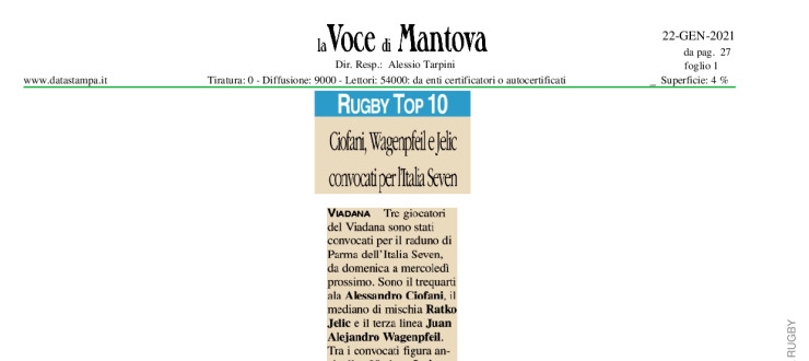 Ciofani, Wagenpfeil e Jelic convocati per l'Italia seven.