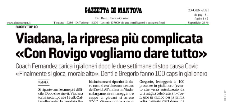 Viadana, la ripresa più complicata. "Con Rovigo vogliamo dare tutto"