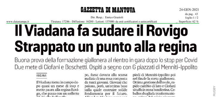 Il Viadana fa sudare il Rovigo. Strappato un punto alla regina