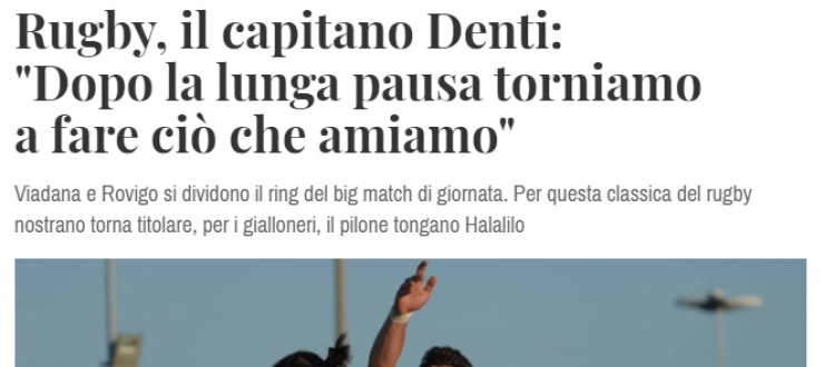 Rugby, il capitano Denti: "Dopo la lunga pausa torniamo a fare ciò che amiamo"