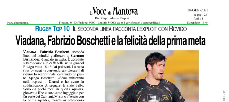 Viadana, Fabrizio Boschetti e la felicità della prima meta