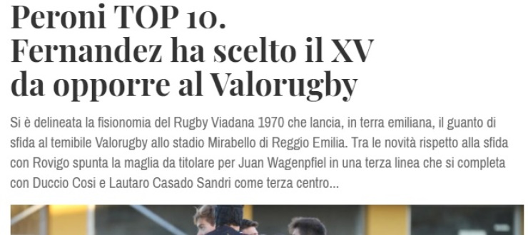 Peroni TOP 10. Fernandez ha scelto il XV da opporre al Valorugby