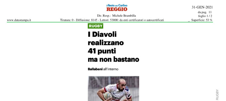 I Diavoli piazzano 41 punti. Ma vince il Viadana