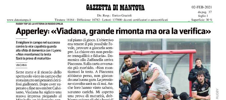 Apperley: "Viadana, grande rimonta ma ora la verifica"