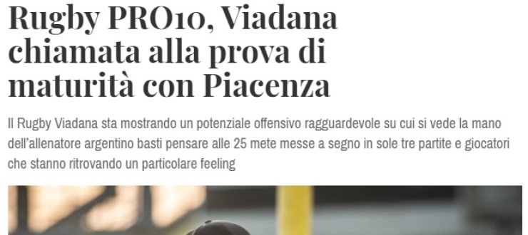 Rugby PRO10, Viadana chiamata alla prova di maturità con Piacenza
