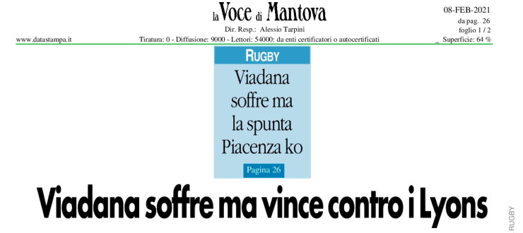 Viadana soffre ma vince contro i Lyons