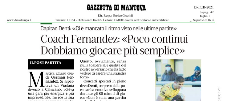 Coach Fernandez: "Poco continui. Dobbiamo giocare più semplice"