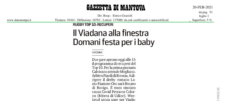 Il Viadana alla finestra. Domani festa per i baby