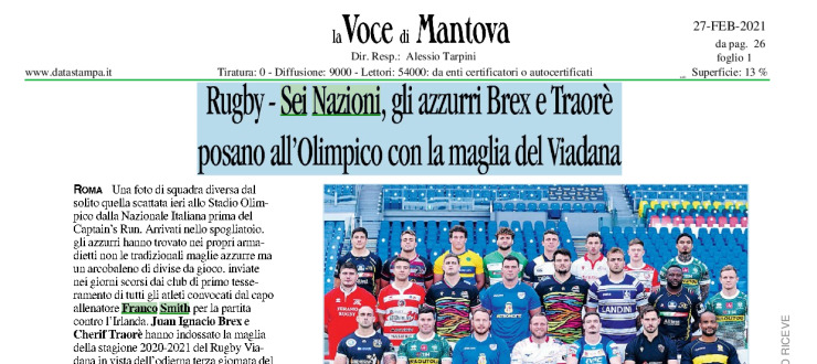 Rugby, Sei Nazioni. Gli azzurri Brex e Traorè posano all'Olimpico con la maglia del Viadana