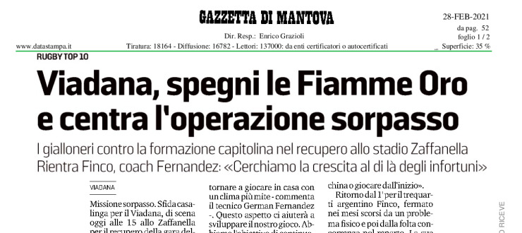 Viadana, spegni le Fiamme e centra l'operazione sorpasso