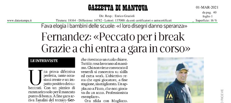 Fernandez "Peccato per i break. Grazie a chi entra a gara in corso"