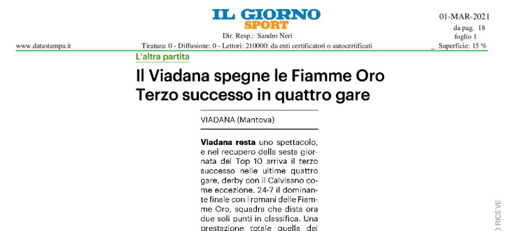 Il Viadana spegne le Fiamme Oro. Terzo successo in quattro gare 