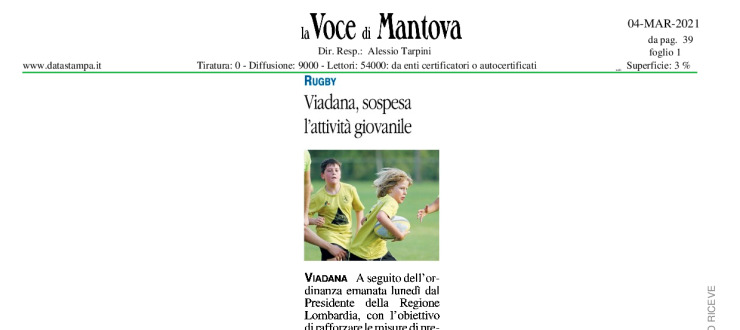 Viadana, sospesa l'attività giovanile