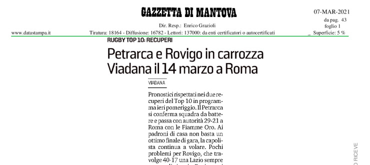 Petrarca e Rovigo in carrozza. Viadana il 14 marzo a Roma