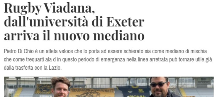 Rugby Viadana, dall'università di Exeter arriva il nuovo mediano