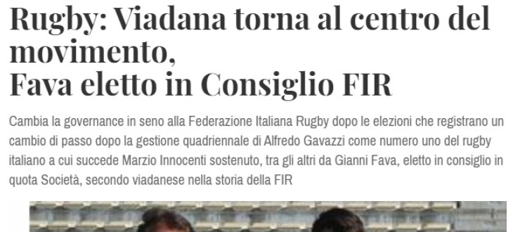 Rugby: Viadana torna al centro del movimento, Fava eletto in Consiglio FIR