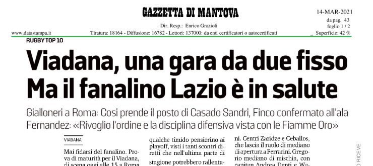 Viadana, una gara da due fisso. Ma il fanalino Lazio è in salute