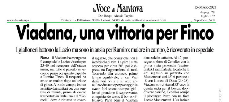 Viadana, una vittoria per Finco
