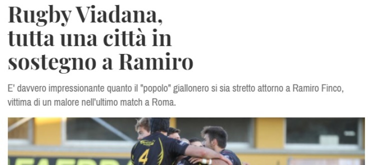 Rugby Viadana, tutta una città in sostegno a Ramiro