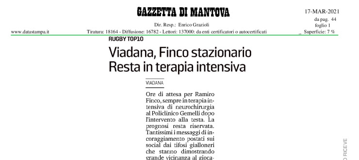 Viadana, Finco stazionario. Resta in terapia intensiva