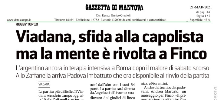 Viadana, sfida alla capolista ma la mente è rivolta a Finco