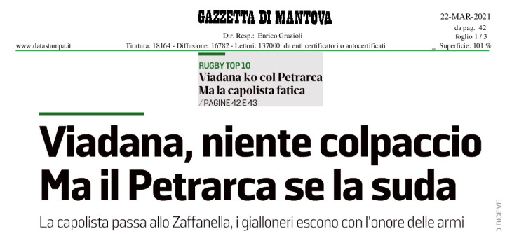 Viadana, niente colpaccio. Ma il Petrarca se la suda