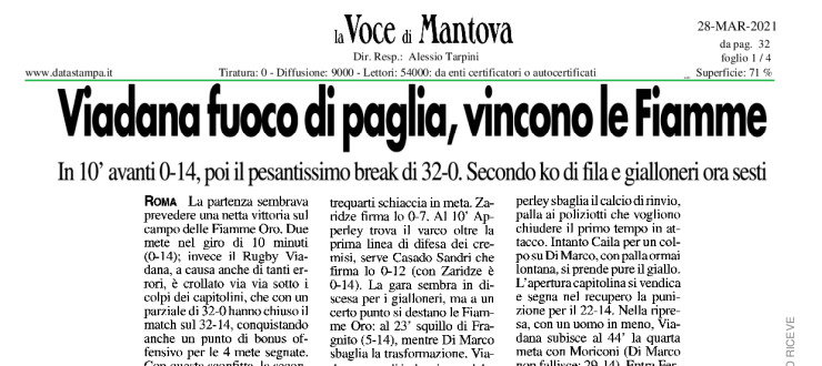 Viadana fuoco di paglia. Vincono le Fiamme