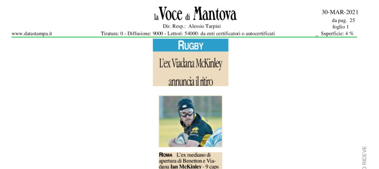 L'ex Viadana McKinley annuncia il ritiro