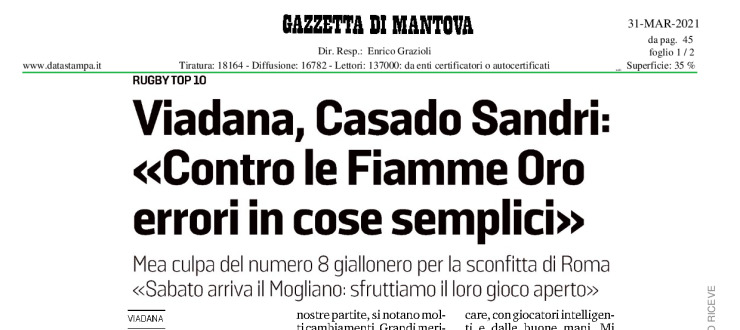 Viadana, Casado Sandri: "Contro le Fiamme Oro errori in cose semplici"