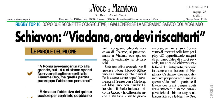 Schiavon: "Viadana, ora devi riscattarti"