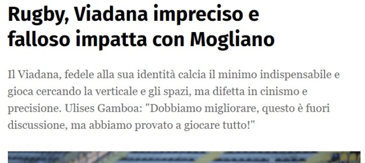 Rugby, Viadana impreciso e falloso impatta con Mogliano