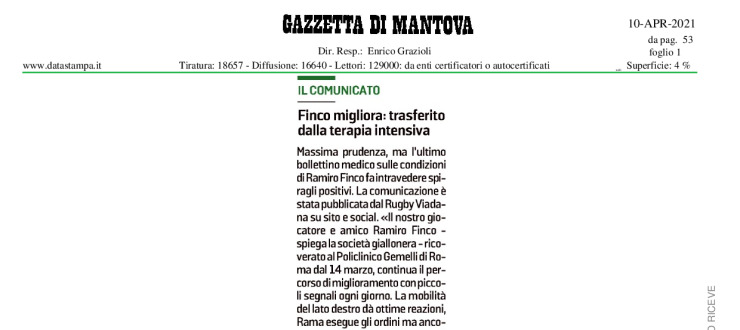 Finco migliora: trasferito dalla terapia intensiva
