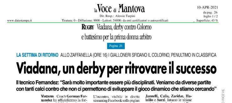 Viadana, un derby per ritrovare il successo